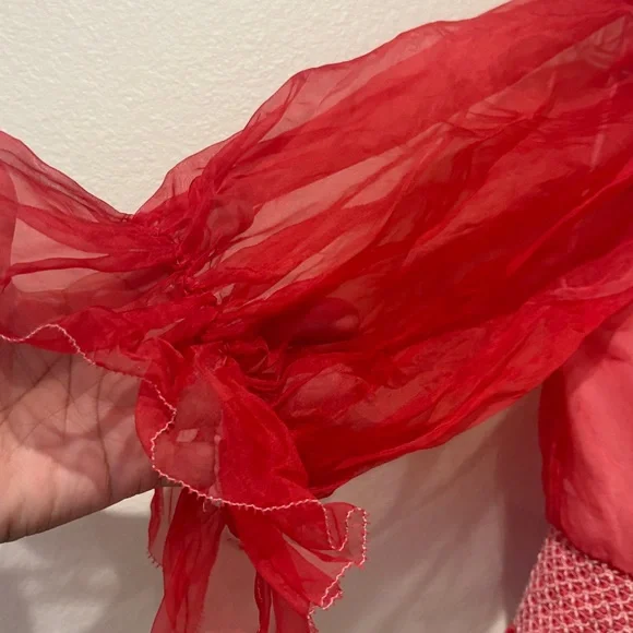 Alice + Olivia off the shoulder semi sheer Women's blouse in red size small
